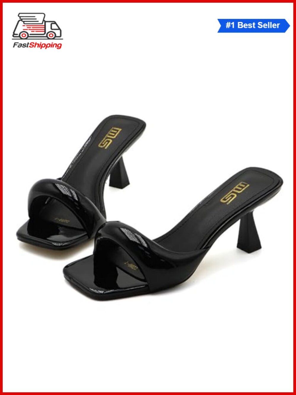 ✨ Stiletto Slide Sandals Square Open Toe Kitten Heel Mule Evening